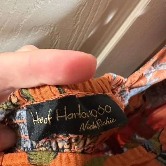 HOUSE OF HARLOW 1960 Wanda Midi Dress Orange Floral Puff Sleeve Pockets - Picture 3 of 4